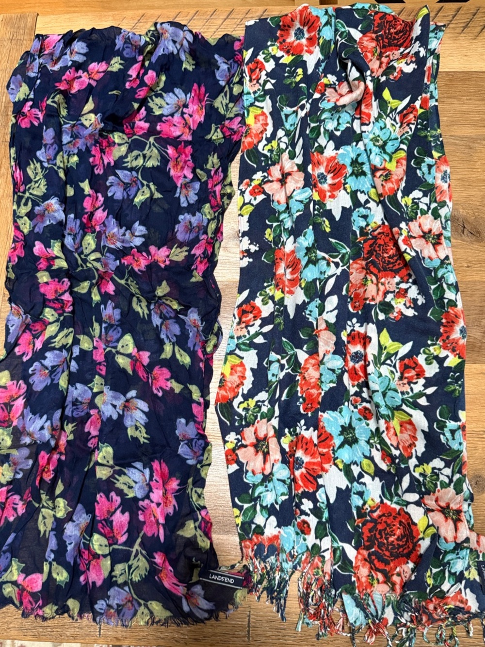 Lands End Navy and Multicolor Floral Print Scarves